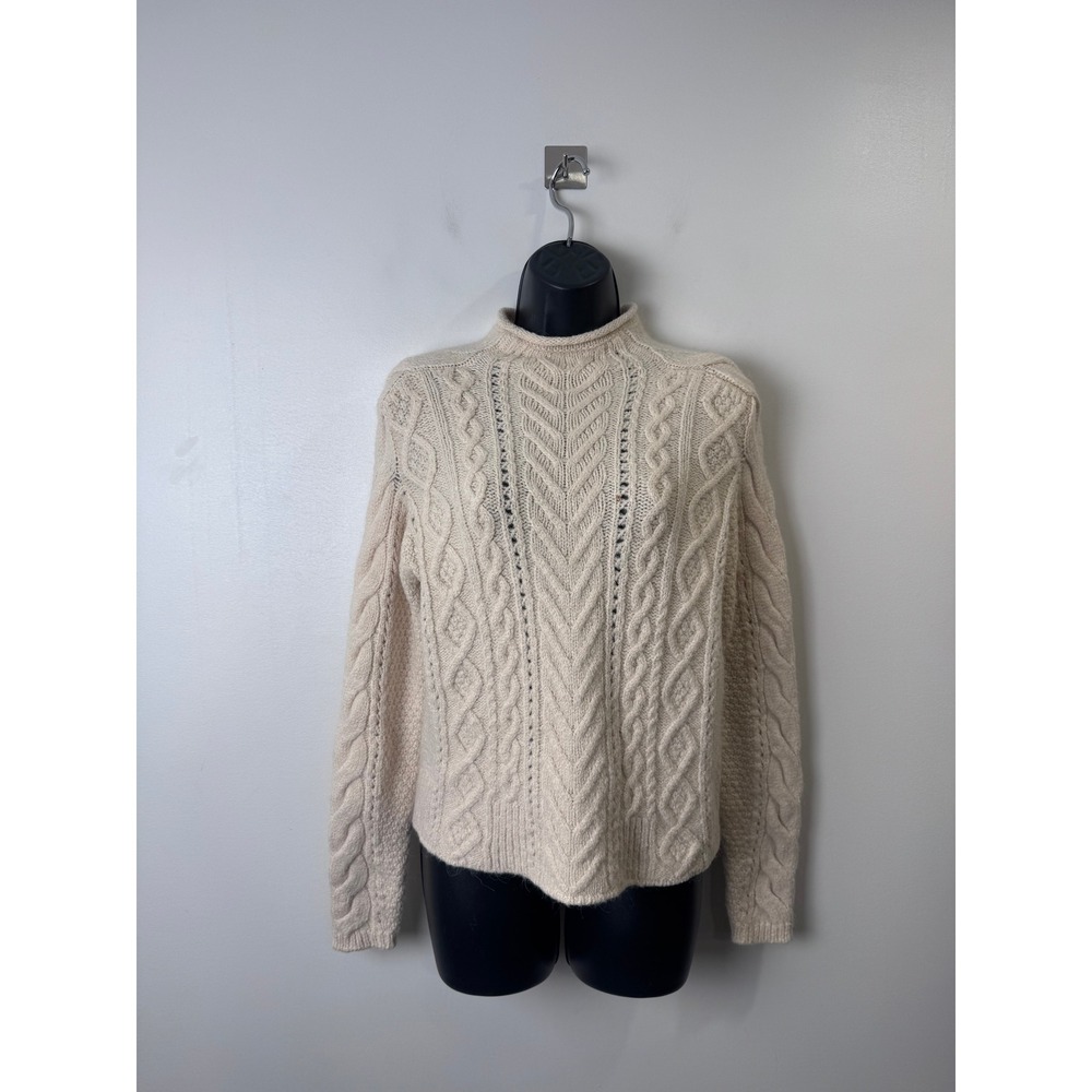 Rag & Bone Women Cream Wool Alpaca Cable Knit Mock Neck Sweater Small